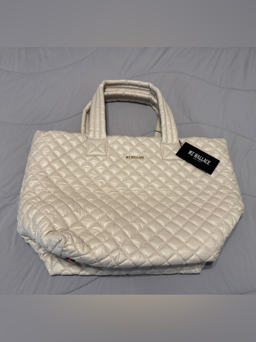 MZ Wallace Quilted Chalk Metallic Metro Tote Medium